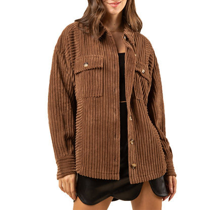 women's clothing Winter Cross-Border New Products Fashion Big Pit Strip Big Pocket Shirt Coat