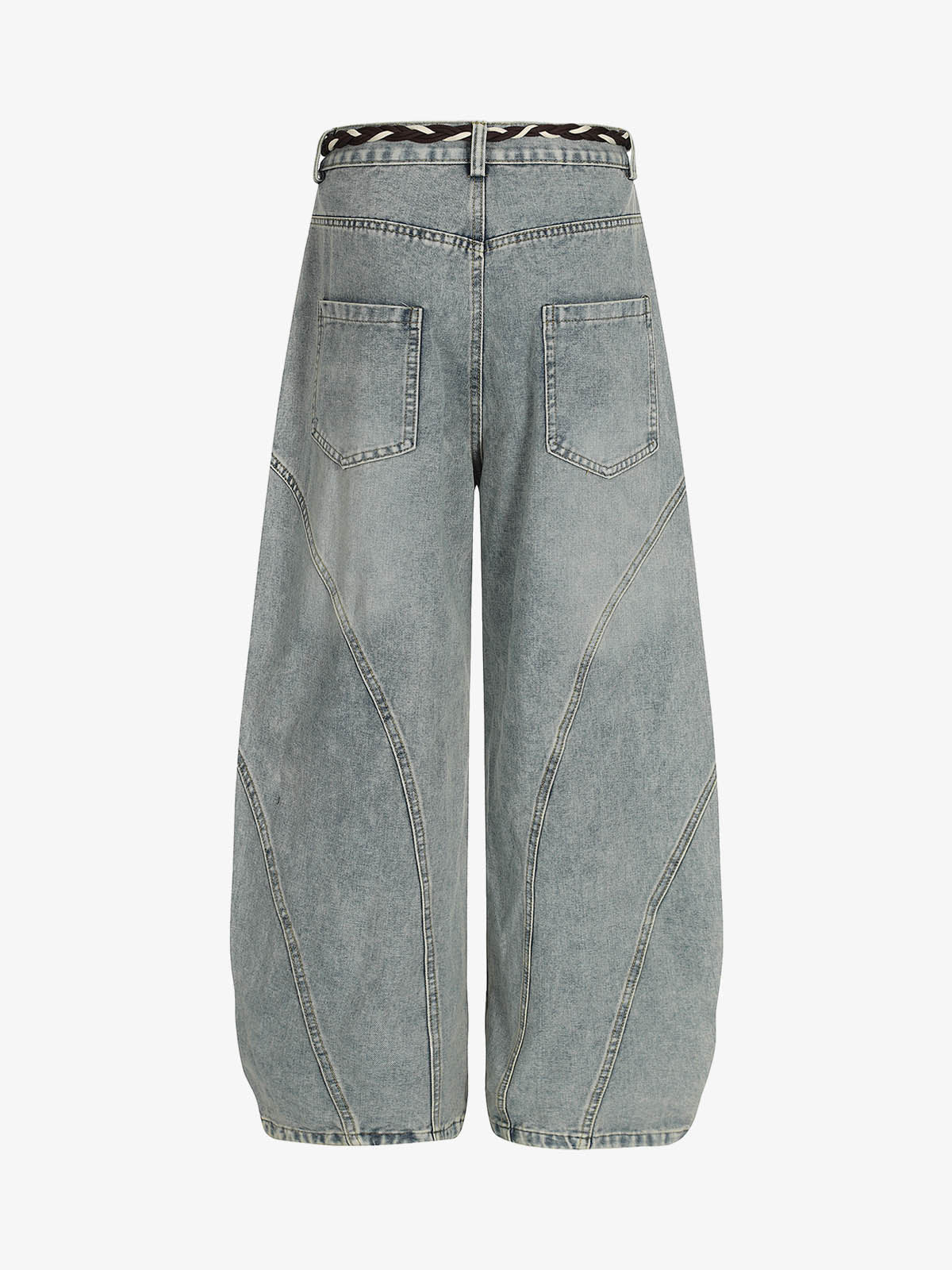 Wide-Leg Denim Trousers with Unique Braided Belt Detail 