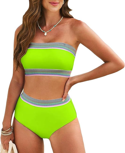 Tube Top Bikini Sets for Women Removable Strap Pad Color Block Two Piece Swimming Suit Swimwear - Seldom Seen Styles