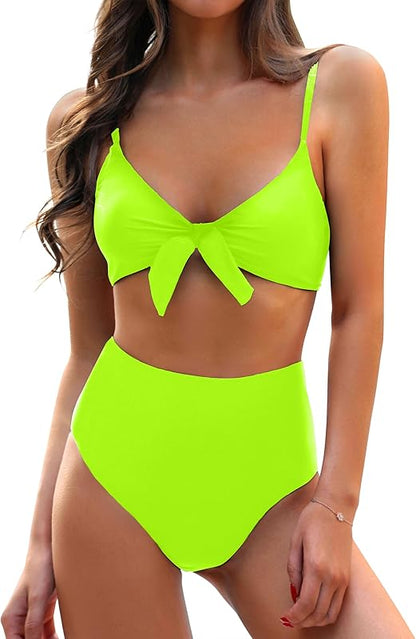 Womens High Waisted Bikini Set Tie Knot High Rise Two Piece Swimsuits Bathing Suits - Seldom Seen Styles