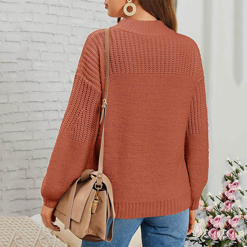 2024Autumn and Winter Solid Color Sweater Women's Long-Sleeved Sweater Cross-Border European and American Women's Clothing Amazon Sweater Women