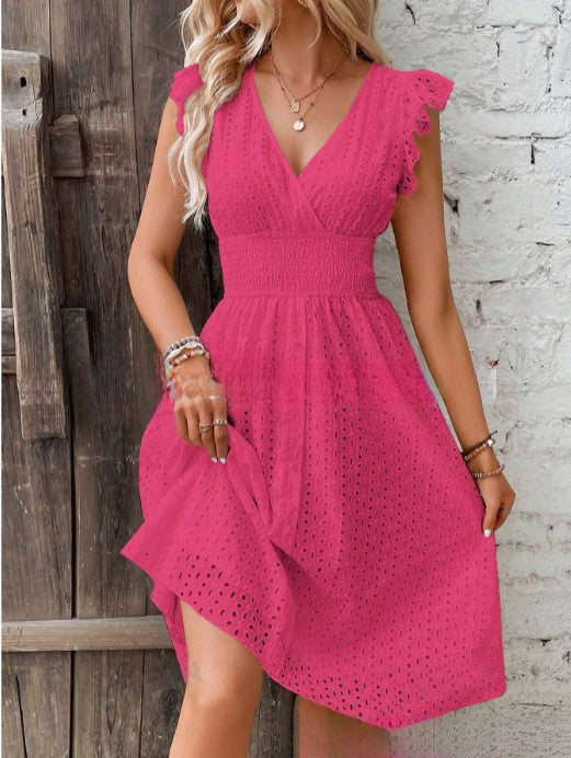 2024Amazon AliExpress Hot-Selling New Arrival Multi-Color in Stock European and American Summer Lotus Leaf Sleeve Elegant Dress