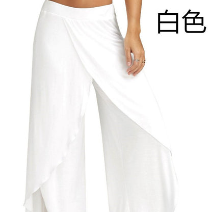 Pantalon de yoga fluide fendu pour femme, sarouel à fente haute, grande taille, pantalon de détente à jambes larges, pantalon ample pour la plage et l'été