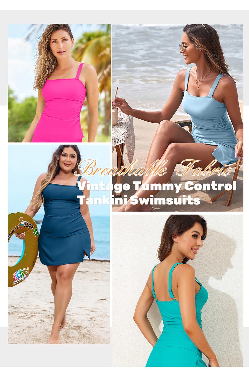 Women Vintage Tummy Control Two Piece Tankini Swimsuits Swimdress Push up Swimwear Bathing Suits - Seldom Seen Styles