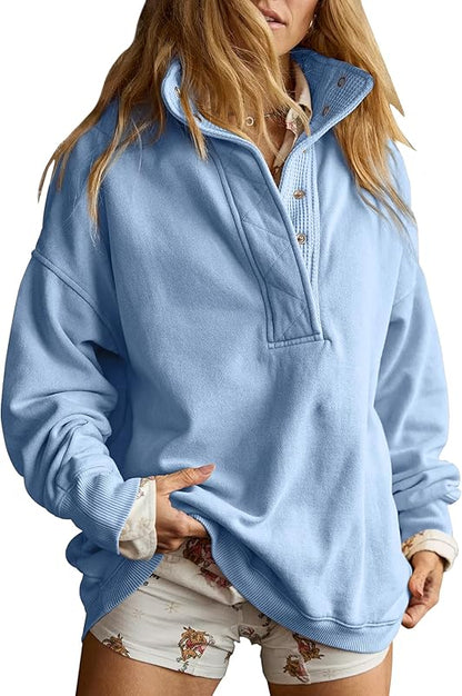 Sweatshirt for Women Oversized Casual Long Sleeve Button Henley Neck Pullover Tops Fashion Outfits Clothes