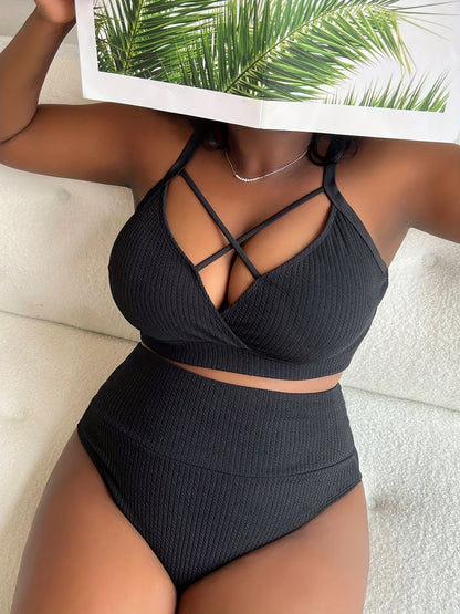 bathing suits for large bust  Plus Size  Sexy Plus Size  Strap High Waist Bikini Swimsuit - Seldom Seen Styles