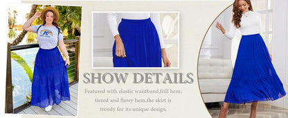 Women's Chiffon Elastic High Waist Pleated A-Line Flared Maxi Skirts Breathable & Comfortable Casual Summer Wear White Black Gymskirt