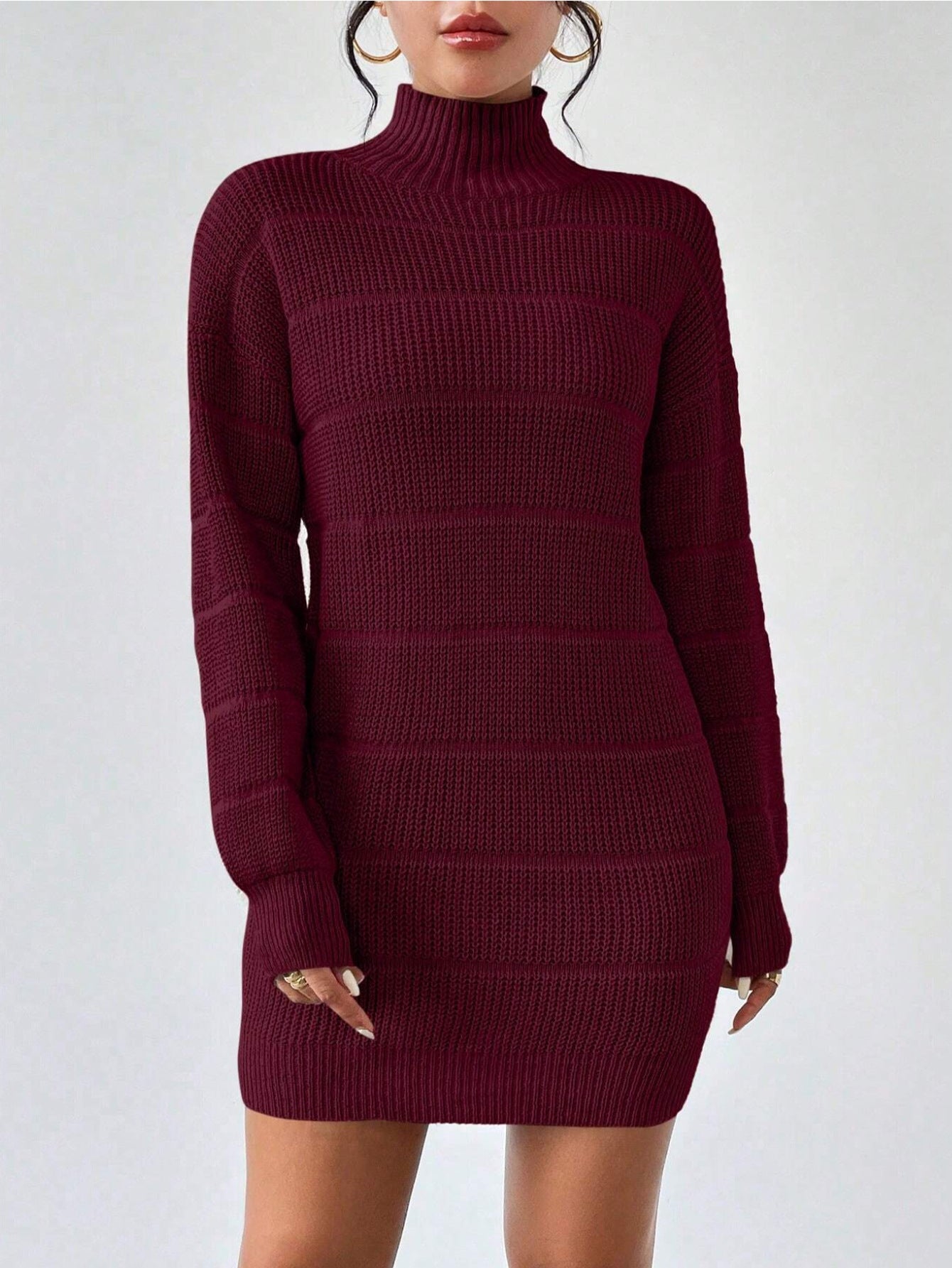 stripe Autumn and Winter Half Turtleneck Knitted Dress Women's Clothing Fashionable Solid Color All-Matching Sexy Hip dress