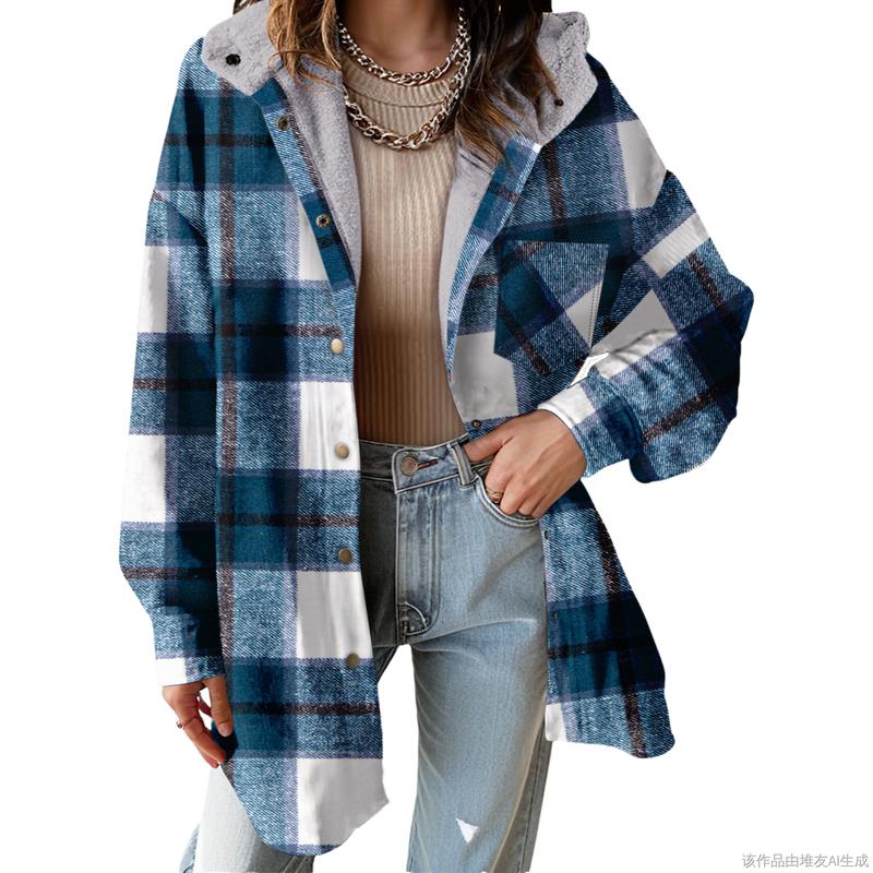Women's Flannel Hooded Plaid Fuzzy Fleece Jacket - Seldom Seen Styles