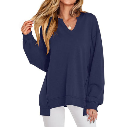 Womens Oversized Sweatshirt V Neck Long Sleeve Tunic Lightweight Pullover 2025 Winter Casual Tops Teen Girl Outfits - Seldom Seen Styles