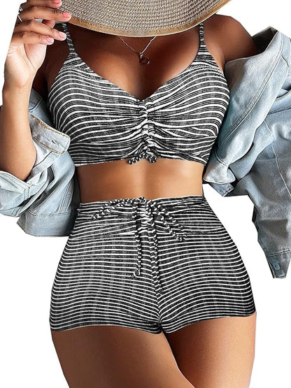 High Waisted Bikini Sets for Women Boy Shorts Swimsuits Sporty Bathing Suit - Seldom Seen Styles