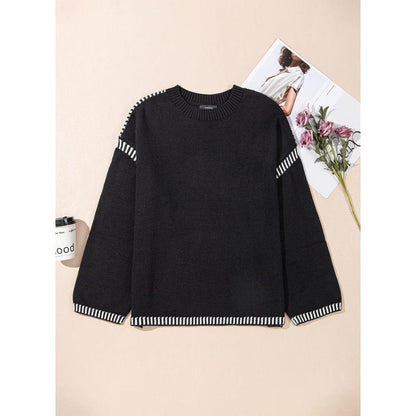 Sweaters for Women Fashion Solid Crewneck Loose Fit Long Sleeve Contrast Cable Knit Pullover Sweater Jumper Tops Knitwear Womenswear Knitwear Womenswear