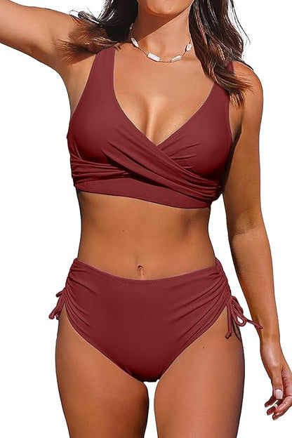 Women's High Waisted Bikini Twist Front Tie Back 2 Piece Swimsuits - Seldom Seen Styles