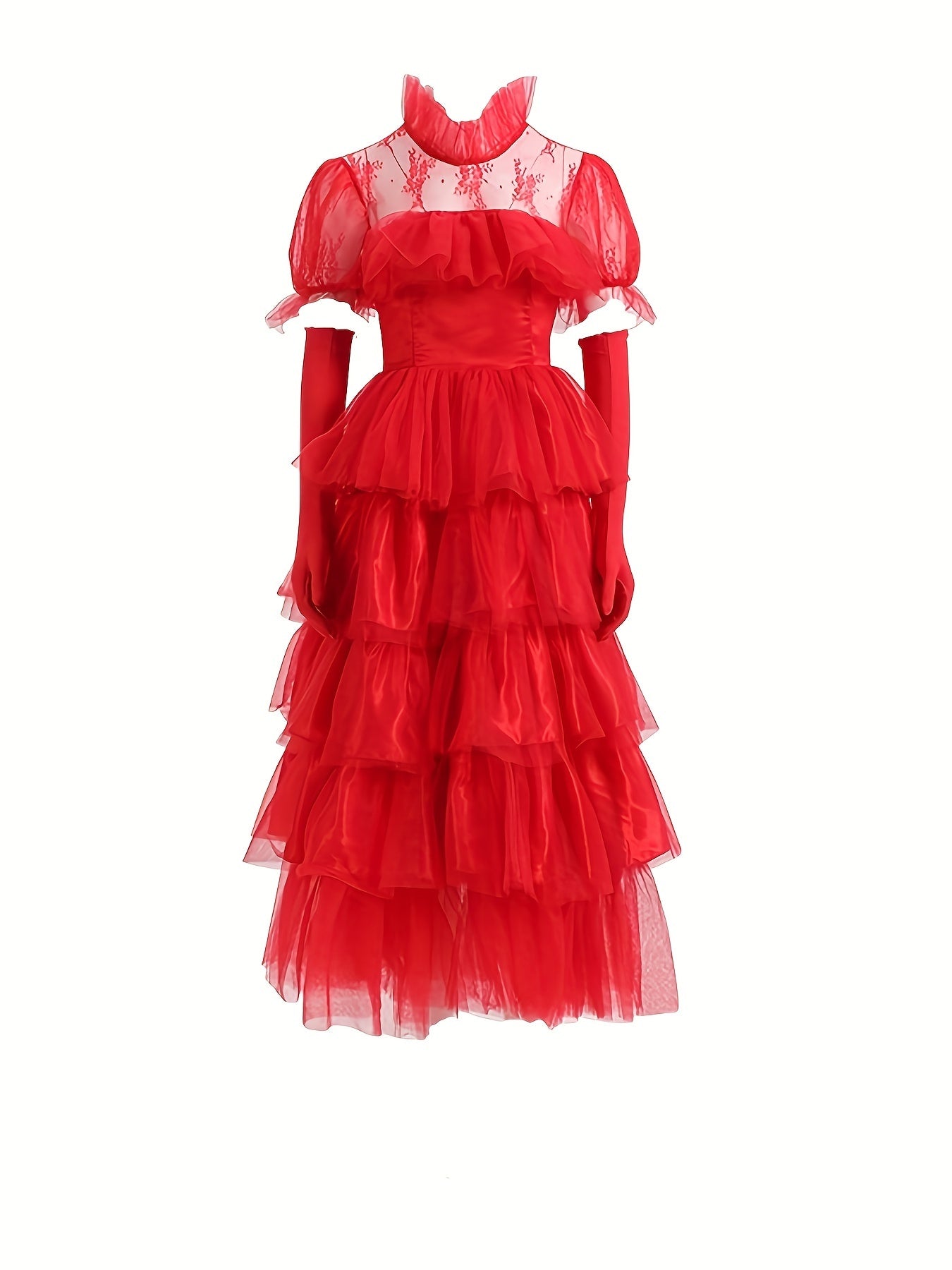 A Lady Gothic Style Red Wedding Dress，Lydia·Dietz Halloween Cosplay Costume Long Tower Skirt