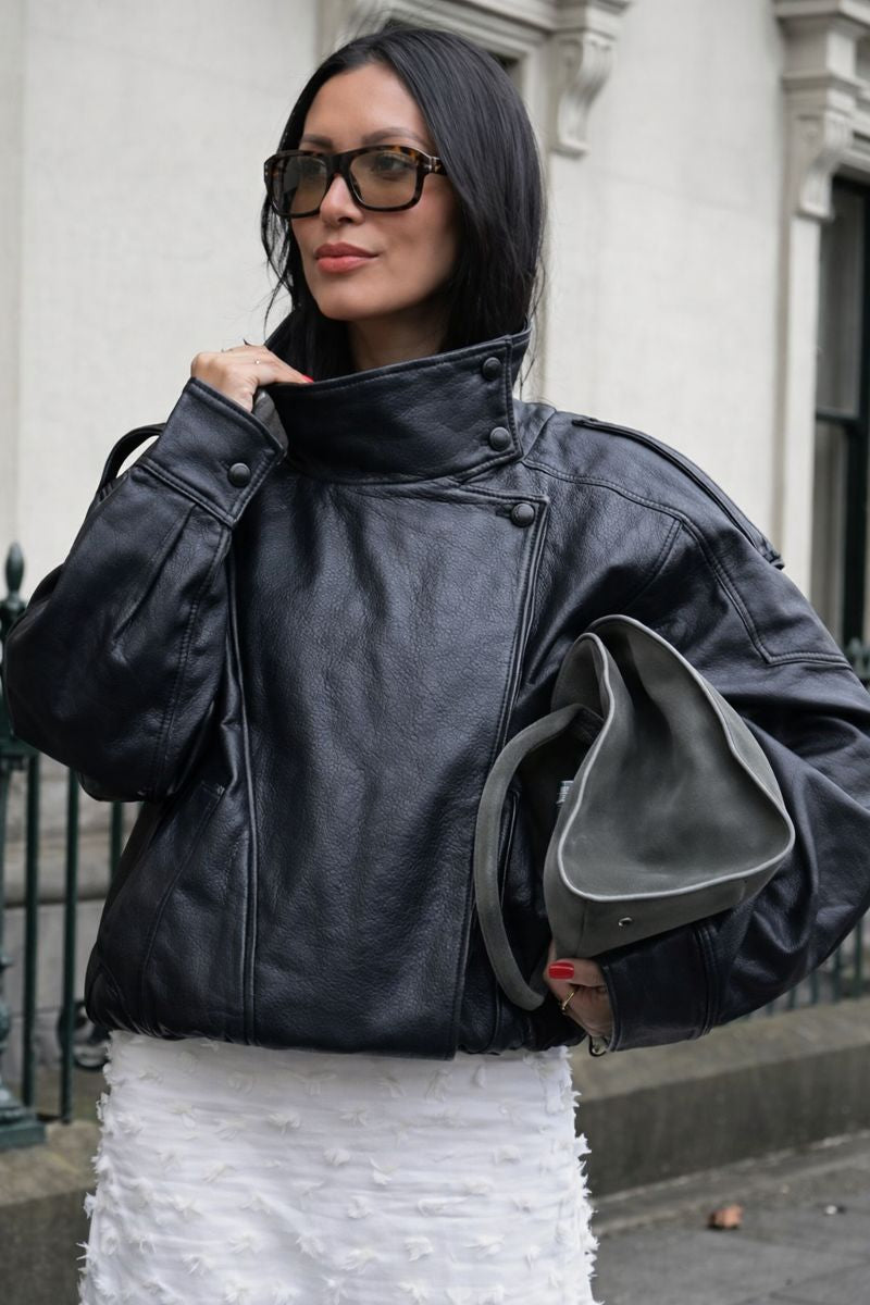Oversized Asymmetric Faux Leather Jacket - Seldom Seen Styles