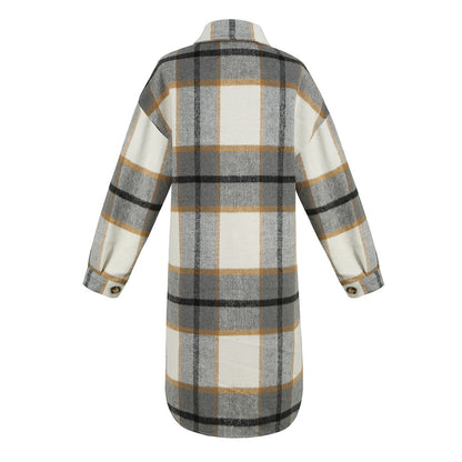 European and american hot2023ebay Amazon Winter New Women's Clothing Fashion Plaid Single-Breasted Coarse Wool Coat