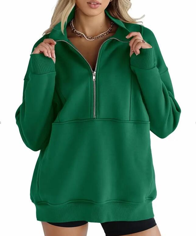 WOMEN'S half zip sweatshirt fleece stand collar long sleeve thumb hole oversized pullovers with pockets