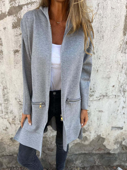 Fall And Winter Women'S Long-Sleeved Hooded Loose Fashion Casual Mid-Length Cardigan Jacket Female