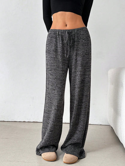 Pantalon large pour femme, rayé, élastique, taille haute, décontracté, en tricot, style palazzo, avec cordon de serrage, pour pyjama