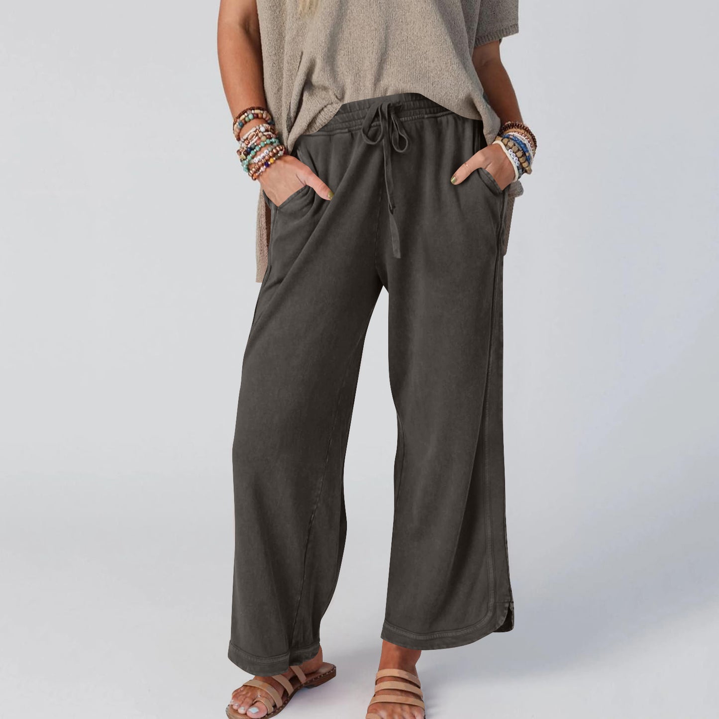 Womens Washed Wide Leg Sweatpants Vintage High Waist Baggy Pants Drawstring Athletic Palazzo Trousers with Pockets - Seldom Seen Styles