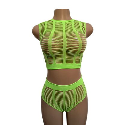 Sexy Lingerie Fishnet Bodysuit Tube Top Bikini One-Piece Mesh Bodycon Dress
