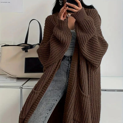 Lange Strickjacke mit überschnittenen Schultern für Damen, lässige Strickjacke mit langen Ärmeln und Taschen, Damenstrickwaren für den Alltag im Frühling und Herbst, Pullover für Damen, Strickmode für Damen