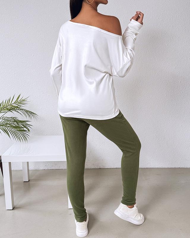 Women's 2 Piece Outfit Nope Not Today Print Skew Neck Long Sleeve Pullover Top with Stretchy Waist Long Pants Tracksuit Jogger Set - Seldom Seen Styles