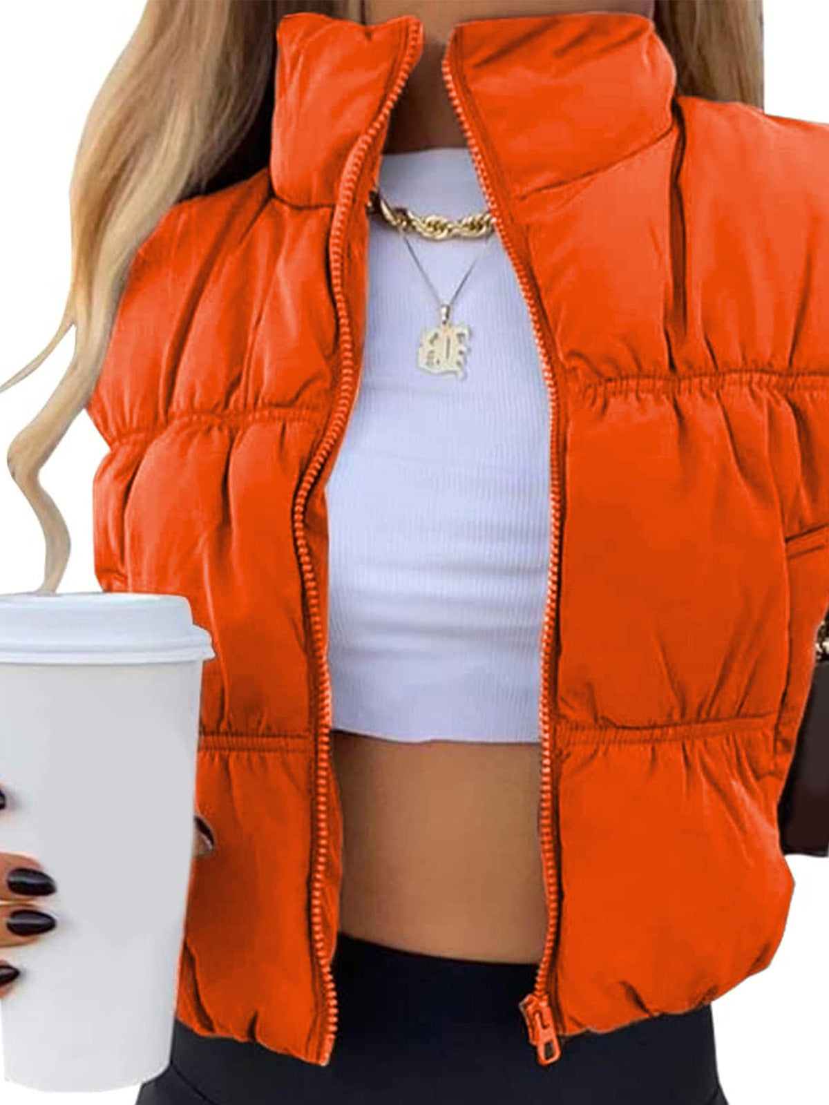Women's Sleeveless Puffer Vest Zip-Up Stand Collar Trendy Cozy Cropped Outerwear for Stylish Layering - Seldom Seen Styles