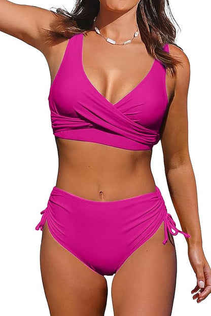 Women's High Waisted Bikini Twist Front Tie Back 2 Piece Swimsuits - Seldom Seen Styles