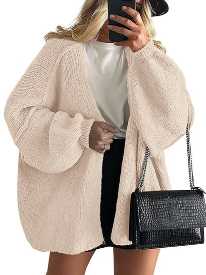 Women's Oversized Cardigan Sweater Fall Long Lantern Sleeve Knit Open Front Lightweight Sweater Knitwear Tops