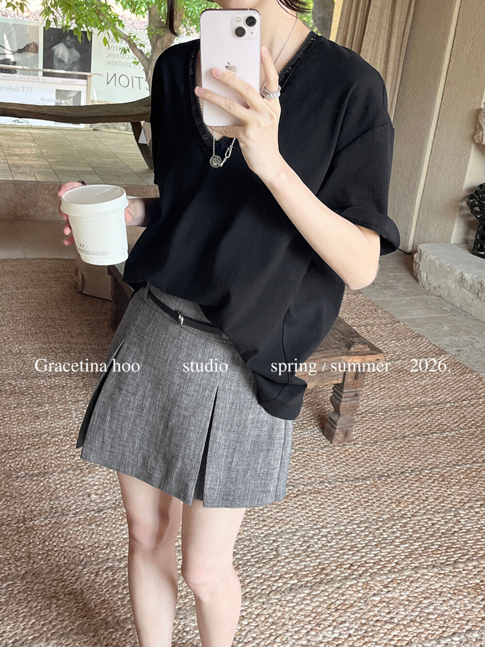 French Lace V-Neck T-Shirt – Minimal Loose Fit Casual Chic Summer Tee - Seldom Seen Styles
