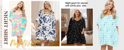 Plus Size Nightgown for Women V-Neck Sleep  Dress Pjs Lounge Short Sleeves Sleepwear With Pocket Fit S-5XL Pajamas Elastic Loungewear Breathable Fabric