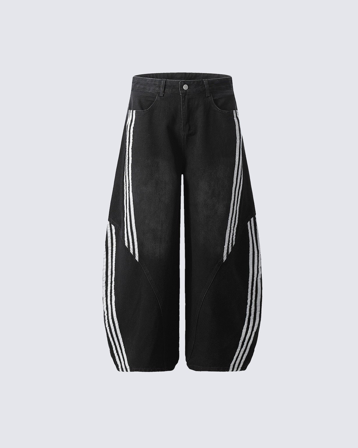 Contrast Striped Wide-Leg Denim Pants Striped Stitching Barrel Jeans