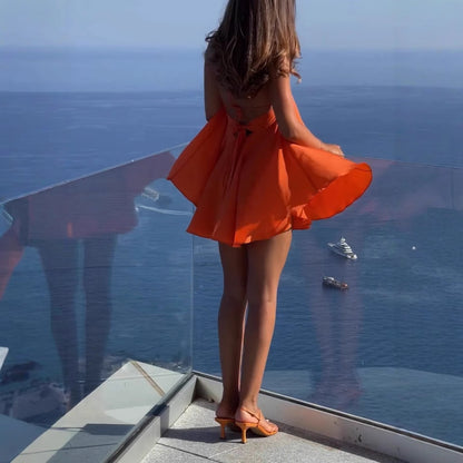 Women's Summer Halter Backless Mini Dress, Sexy A-Line Sleeveless Hollow Out Dress, Beach Vacation Casual Wear, Halloween