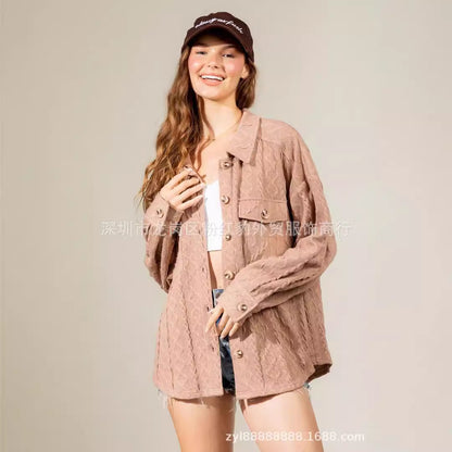 European and american hot2023eBay Amazon Winter New Women's Clothing Fashion Large Pocket Twist Knitted Shirt Coat