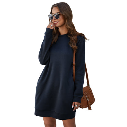 Exclusive for cross-border 10Color Fall Winter Fashion round Neck Long Sleeve Women's Dress