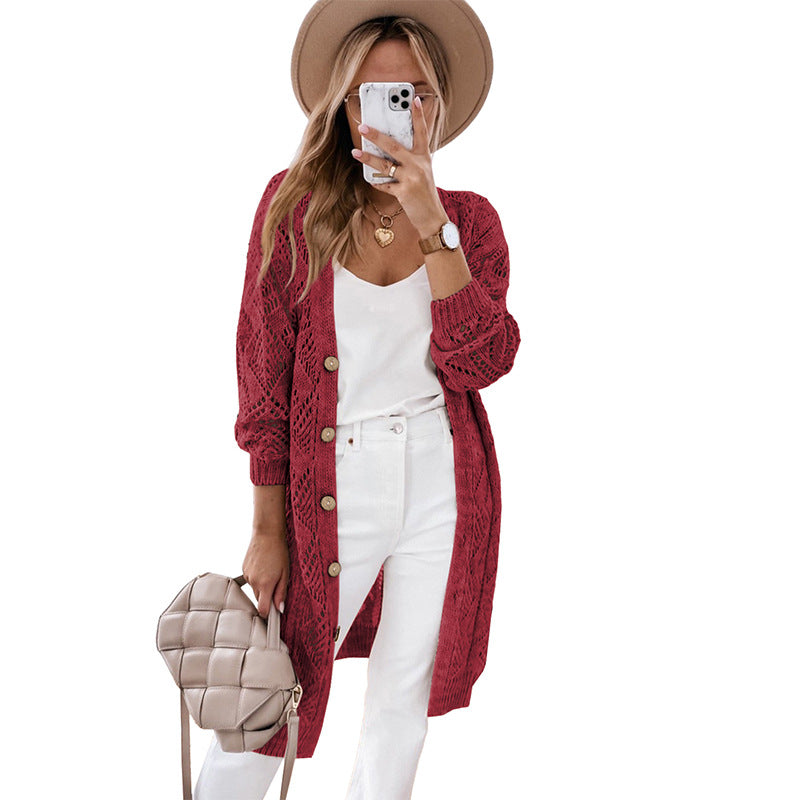 Shiying Cross-Border Foreign Trade New Single-Breasted Women's Coat Casual Twist Mid-Length Knitted Cardigan Sweater for Women