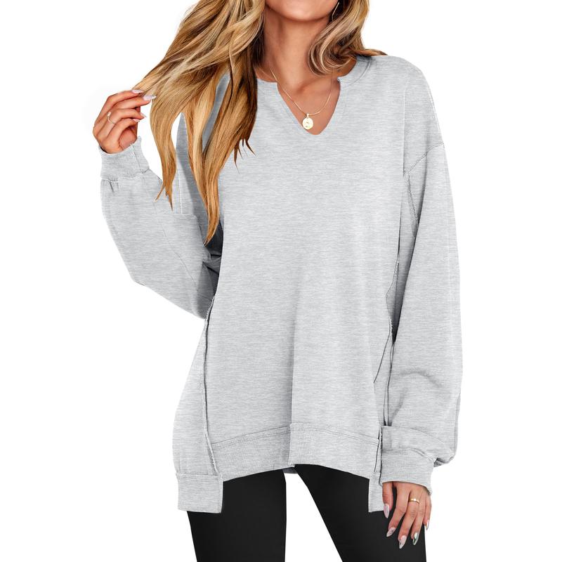 Womens Oversized Sweatshirt V Neck Long Sleeve Tunic Lightweight Pullover 2025 Winter Casual Tops Teen Girl Outfits - Seldom Seen Styles