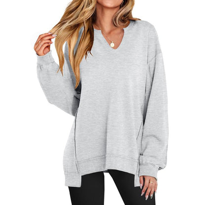 Womens Oversized Sweatshirt V Neck Long Sleeve Tunic Lightweight Pullover 2025 Winter Casual Tops Teen Girl Outfits - Seldom Seen Styles