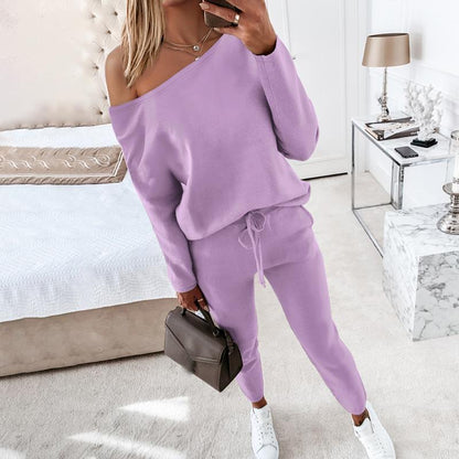 Women's 2 Piece Outfit Nope Not Today Print Skew Neck Long Sleeve Pullover Top with Stretchy Waist Long Pants Tracksuit Jogger Set