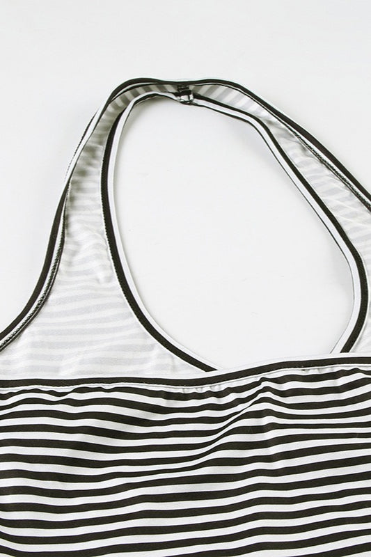 Casual Striped Halter Cuff Hem Two Piece Set - Seldom Seen Styles