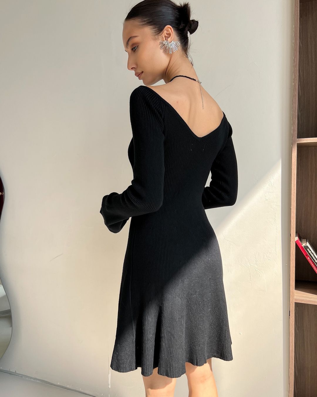 off-Shoulder Dress Woolen Skirt Sexy Knitted Dress Long Sleeve Short Dress Thickened A- line Europe and America Cross Border Autumn and Winter Skirt