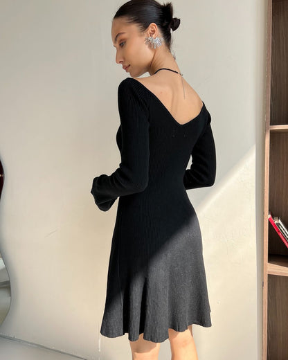 off-Shoulder Dress Woolen Skirt Sexy Knitted Dress Long Sleeve Short Dress Thickened A- line Europe and America Cross Border Autumn and Winter Skirt