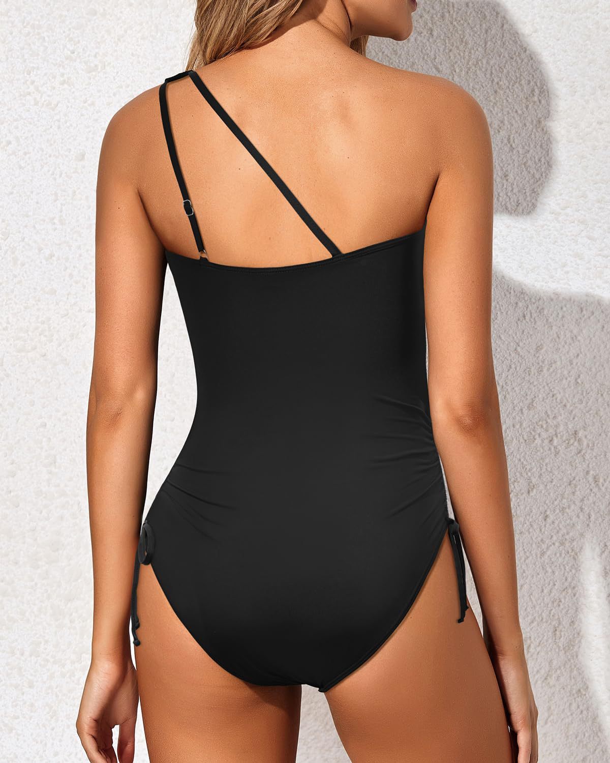 one shoulder swimming costume bikini One-Piece Swimsuit for Women with Straps, Solid Color, High-Waisted Bikini Swimwear - Seldom Seen Styles