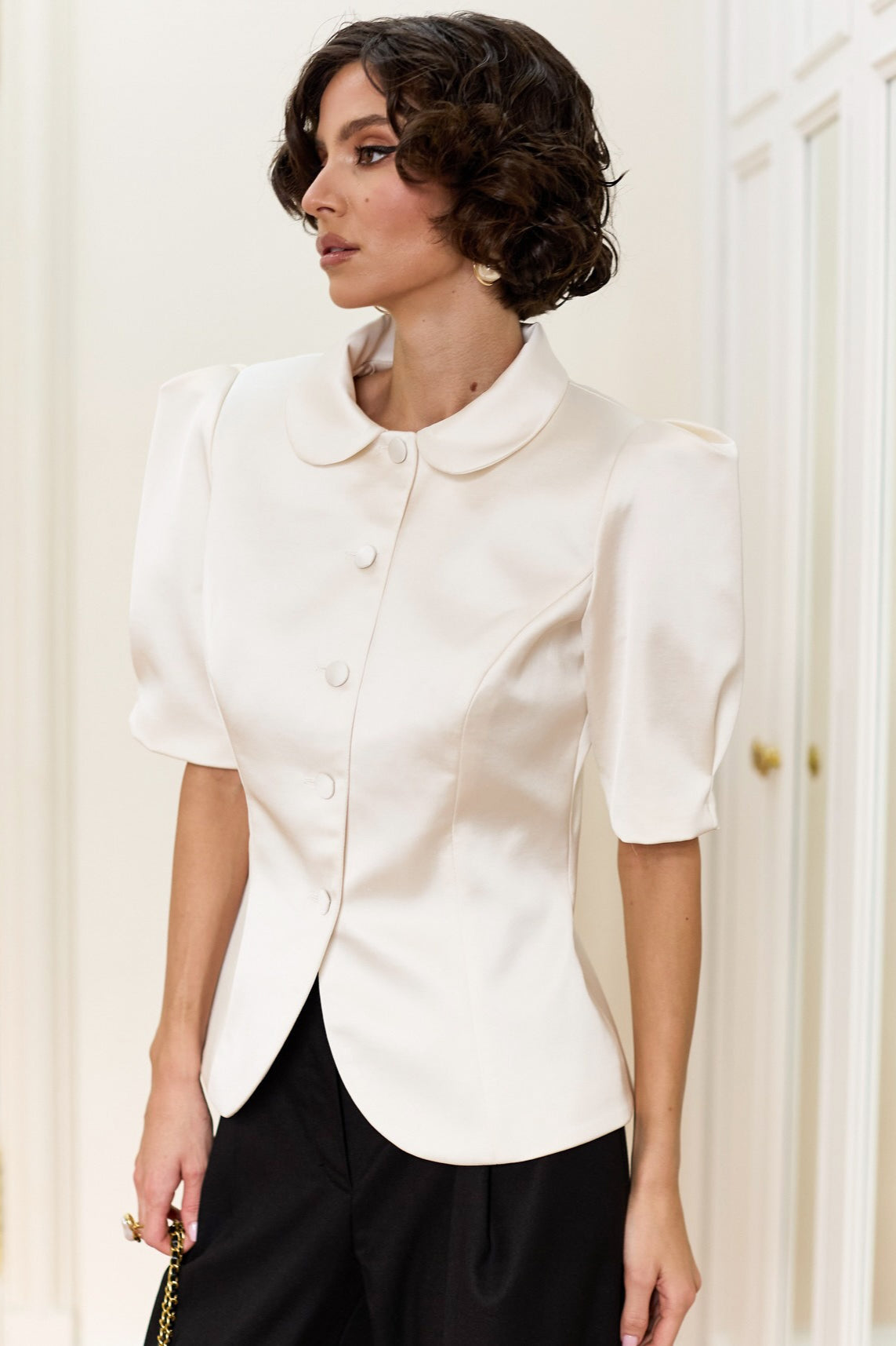Chic Tie Waist Puff Sleeve Slim Blouse - Seldom Seen Styles