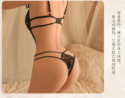 Lingerie Sexy Hollow Out Bodysuit Women See-through Uniform Passionate Temptation Open Crotch Strap Nightdress