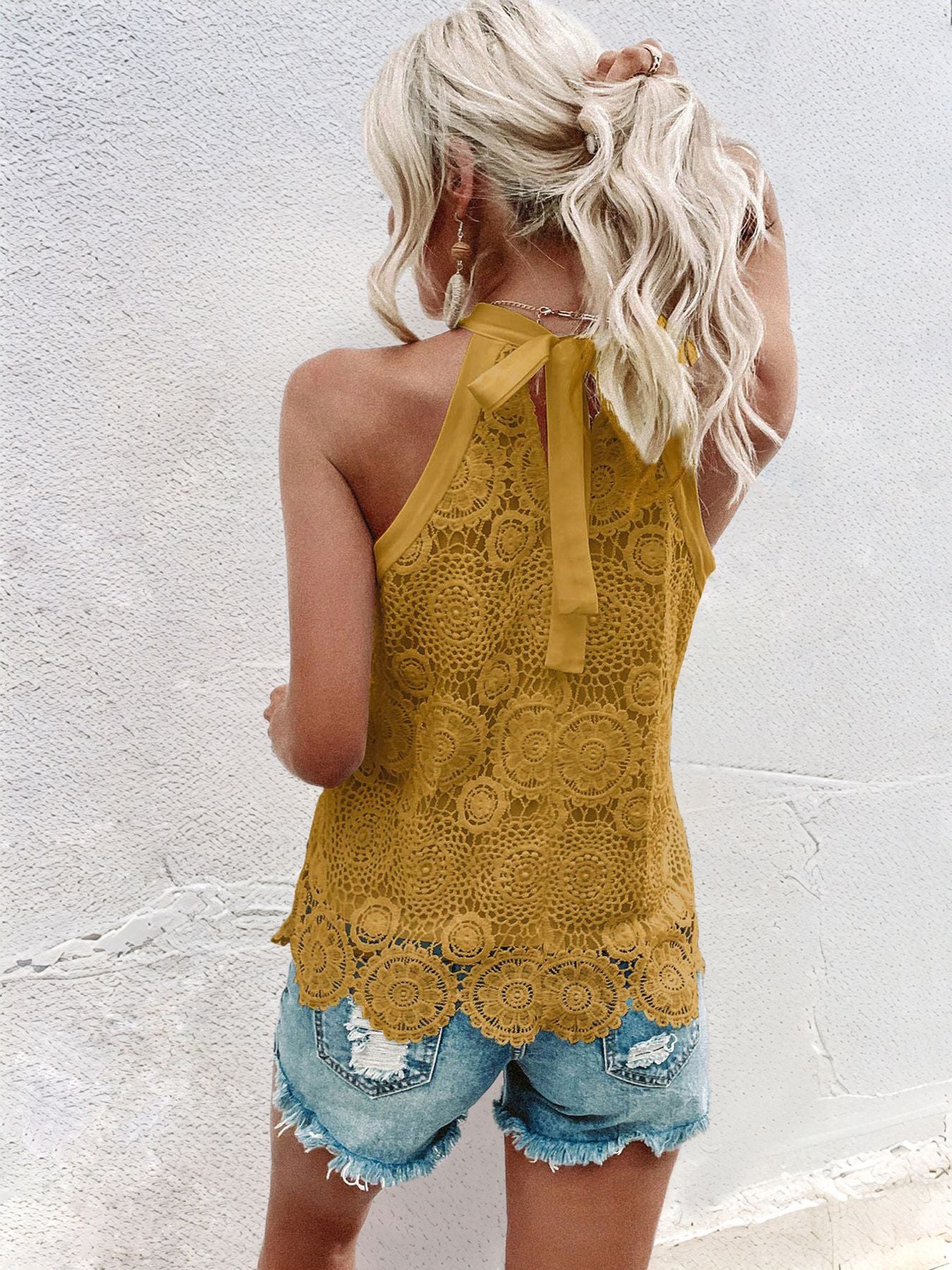 Damen Tank Tops Aushöhlen Spitze Boho Bluse Ösen Stickerei Ärmellose Tops Shirts