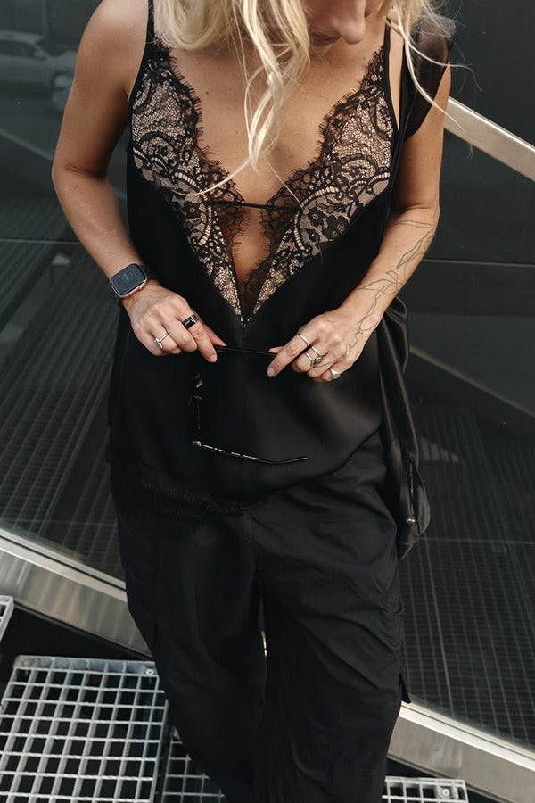 Sexy Lace Patchwork Deep V Neck Cami Top - Seldom Seen Styles