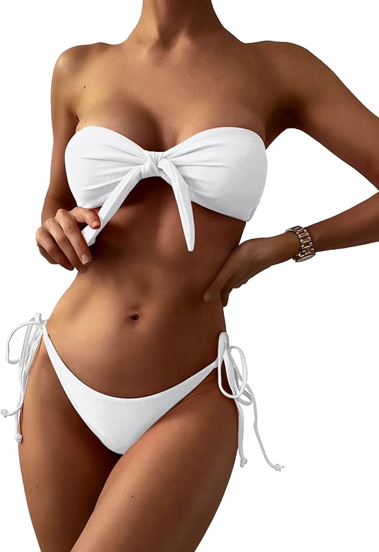 Knotted Bandeau Bikini for Women Strapless Swimsuits High Cut Bathing Suit Sexy Cheeky Tie Side Swimwears - Seldom Seen Styles