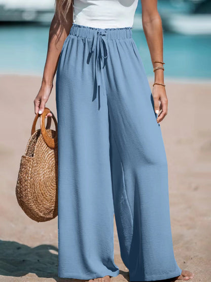 Women Wide Leg Pants High Waisted Trousers Linen Palazzo Lounge Beach Cover Ups Flowy Pants